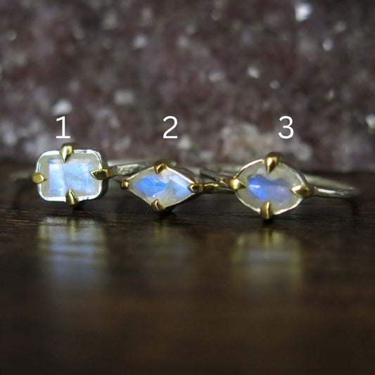 Golden Keeper- Pick your Ring-Mixed Metal Moonstone Sterling Silver Ring