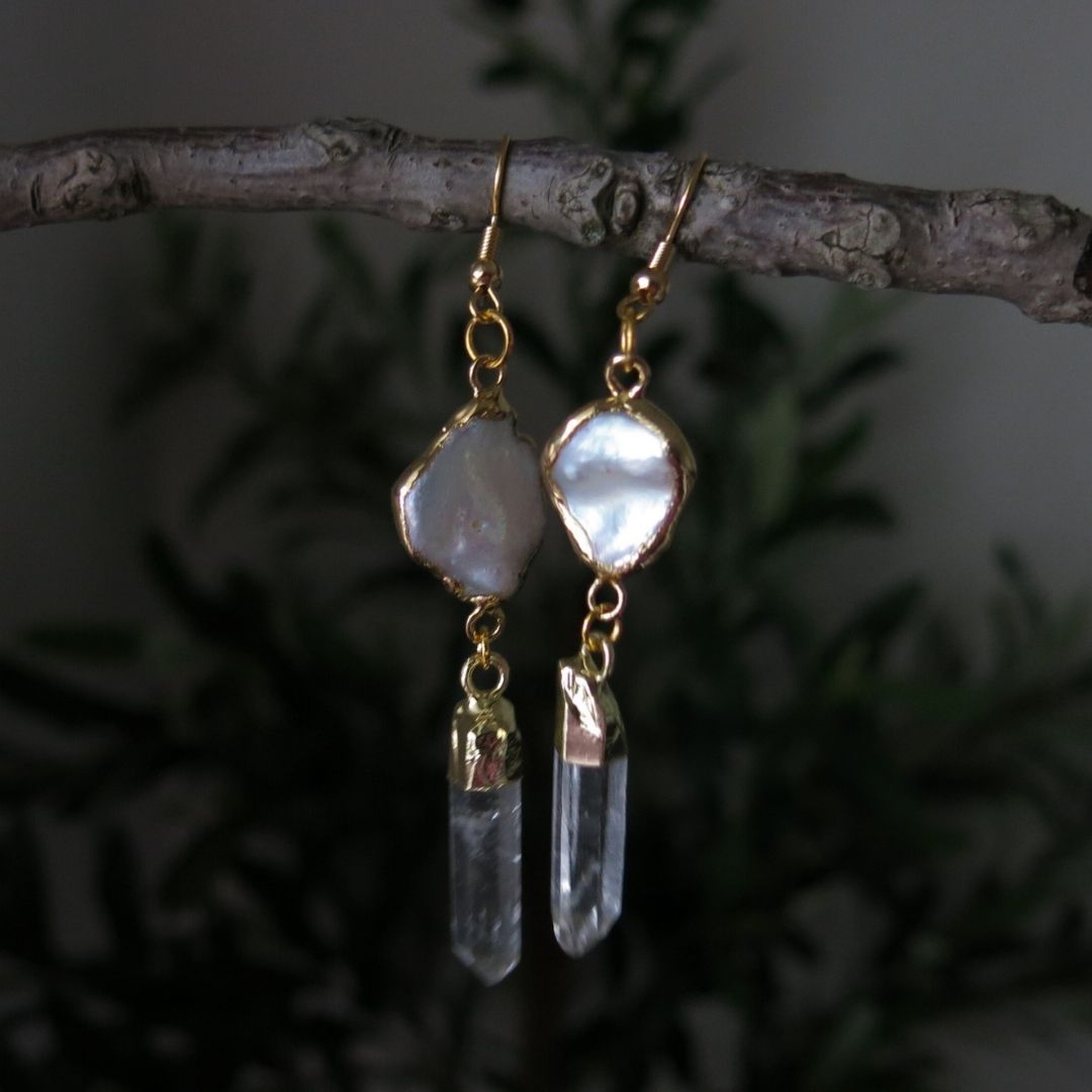 Lumia- Keshi Pearl & Quartz Earrings