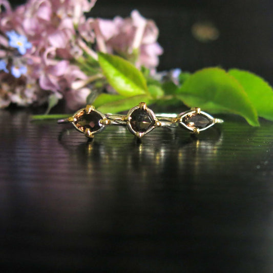 Golden Keeper- Pick your Ring- Mixed Metal Smoky Quartz Sterling Silver Ring