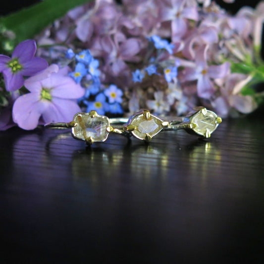 Golden Keeper- Pick your Ring- Mixed Metal Angel Hair Quartz Sterling Silver Ring