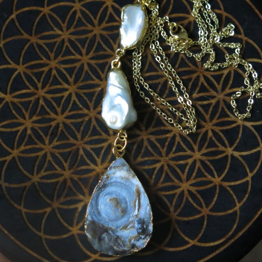 Celestial Tide- Sparkling Druzy and Keshi Pearl Necklace