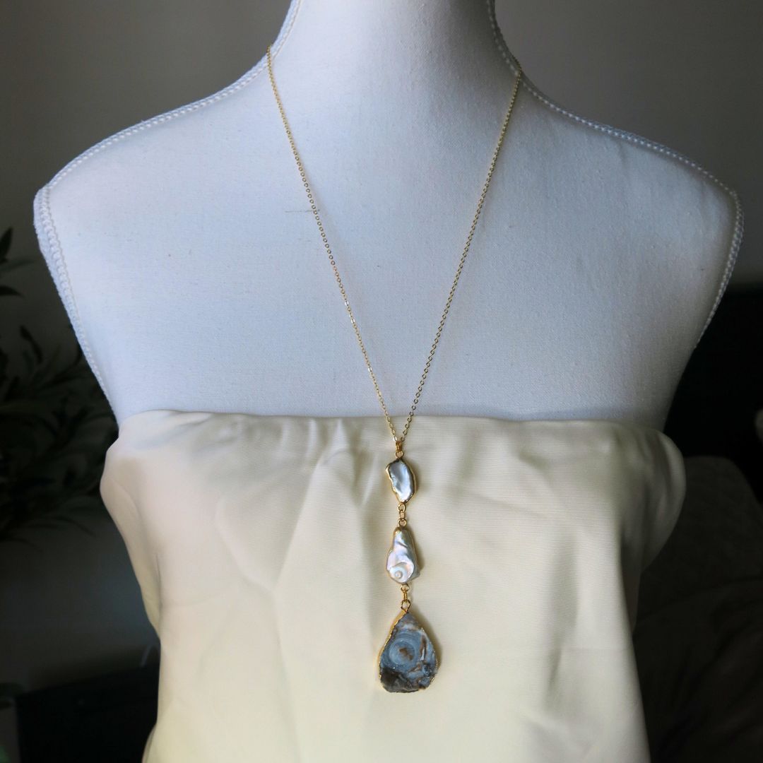 Celestial Tide- Sparkling Druzy and Keshi Pearl Necklace