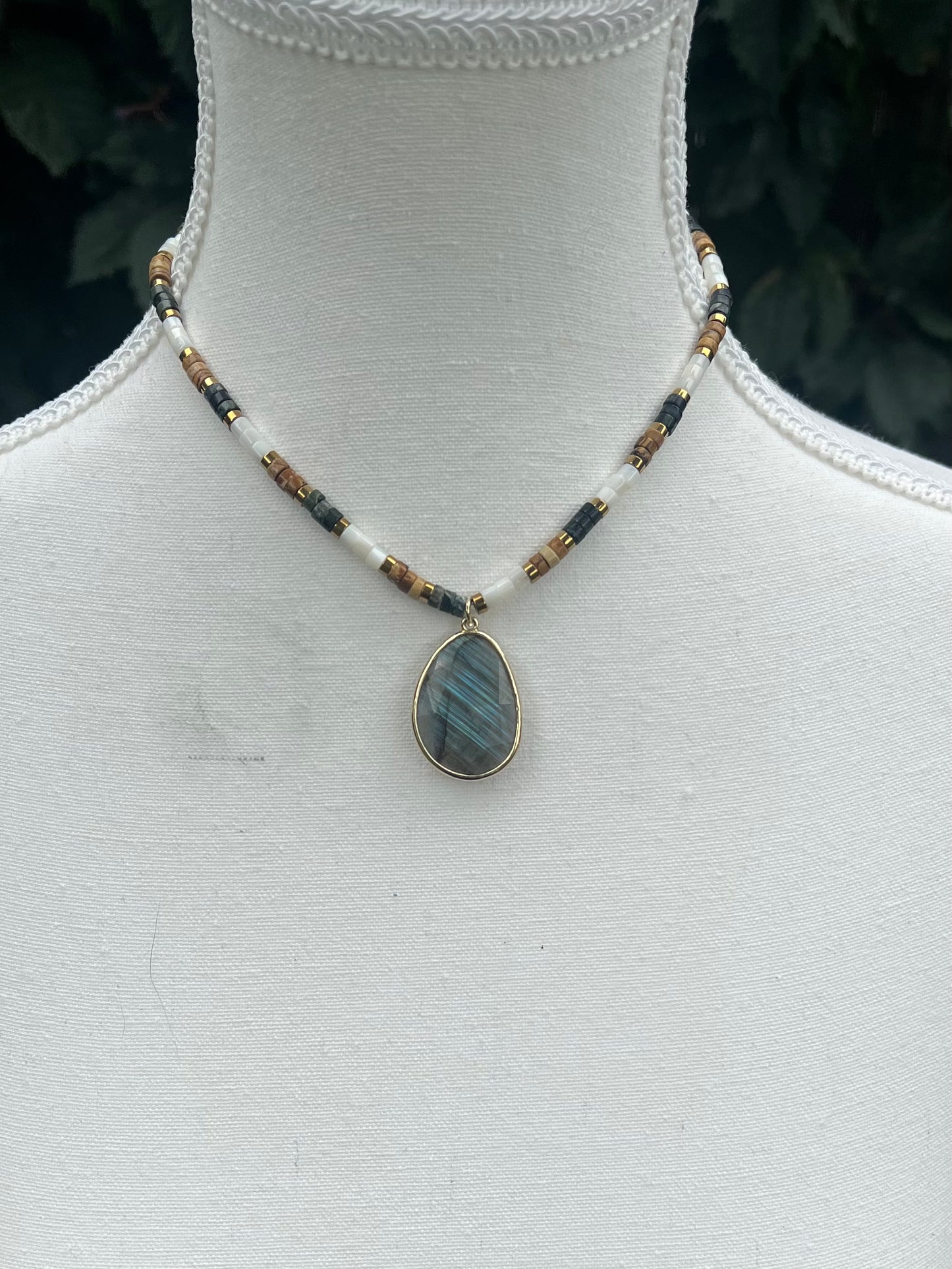 RAINY DAY FLASH SALE- Elemental- Labradorite, Stone, and Shell Necklace