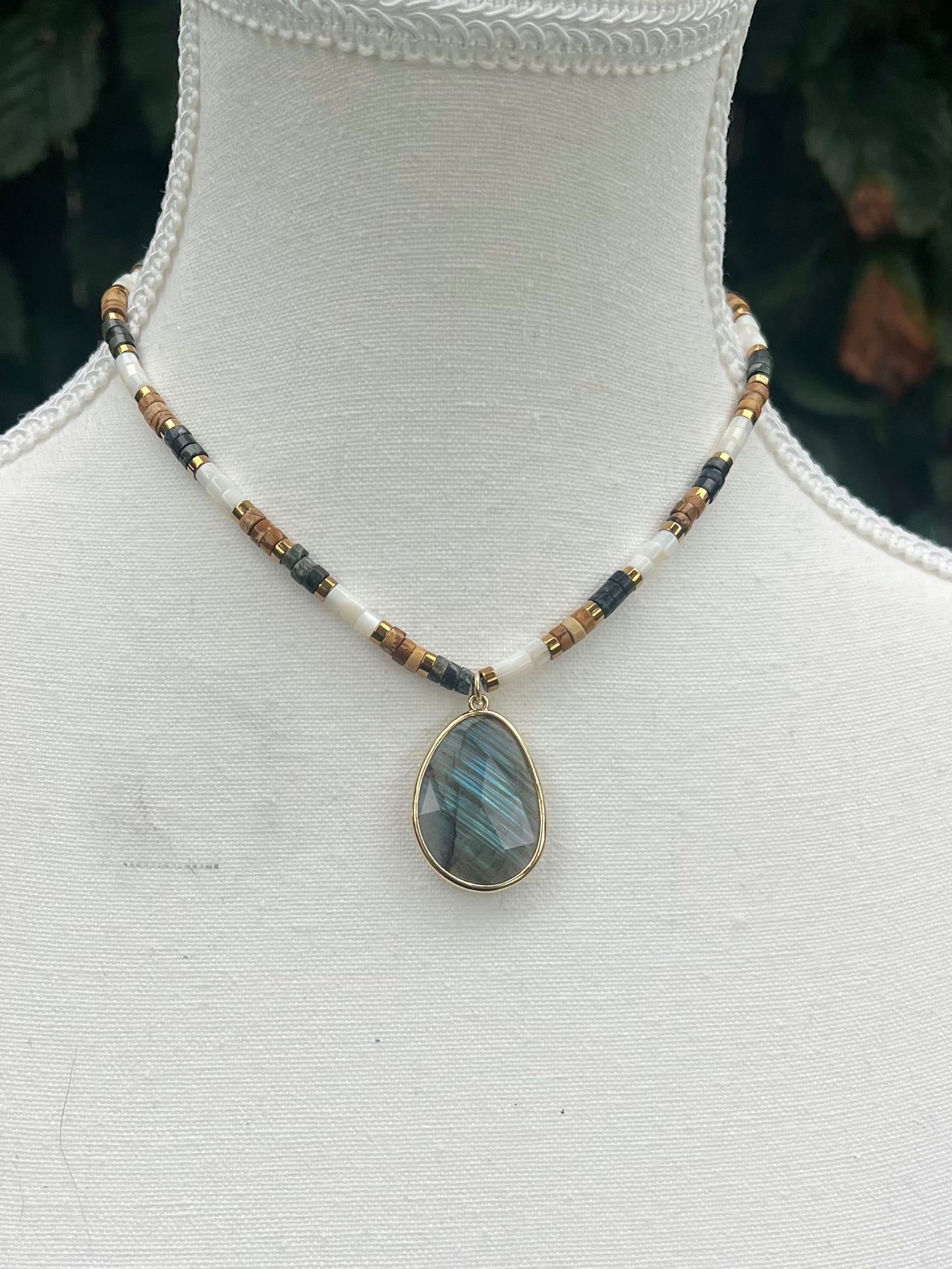 RAINY DAY FLASH SALE- Elemental- Labradorite, Stone, and Shell Necklace