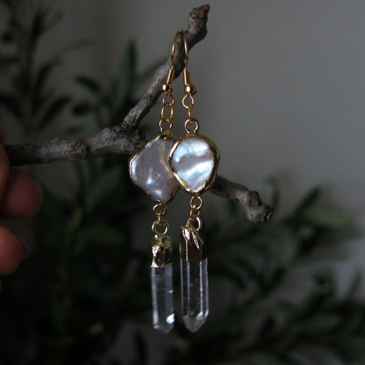 Lumia- Keshi Pearl & Quartz Earrings