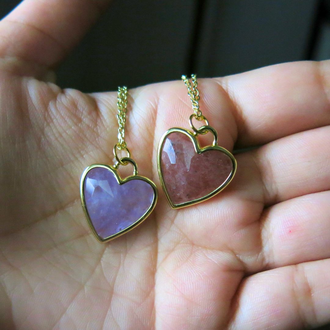 Pick your Necklace- Strawberry Quartz or Amethyst Heart Necklace