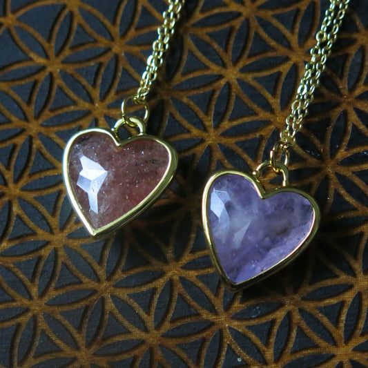 Pick your Necklace- Strawberry Quartz or Amethyst Heart Necklace
