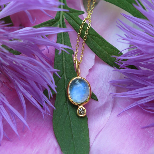 Lumia- Moonstone, Diamond, and 14k Gold Pendant