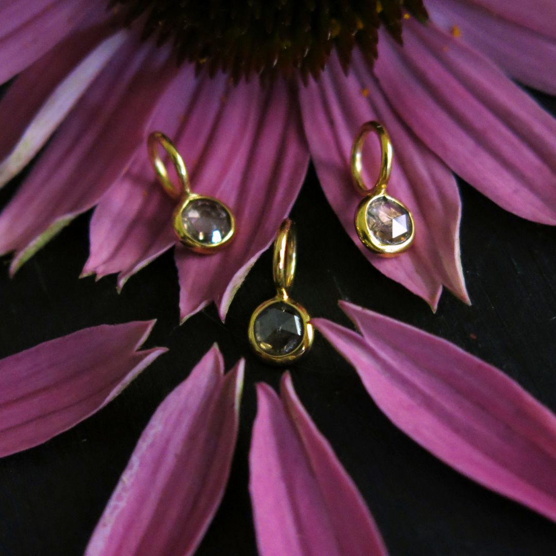 Celestial Kisses- Rose cut Salt and Pepper Diamond Charms