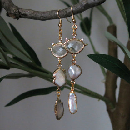 Seraphine- Keshi and Biwa Pearl & Quartz Earrings