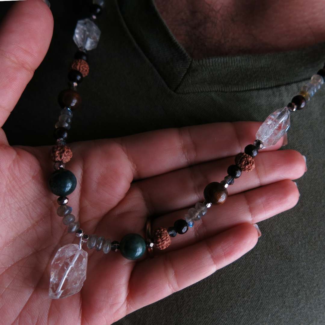 Earthen- Payson Diamonds, Jasper, Rudraksha Necklace
