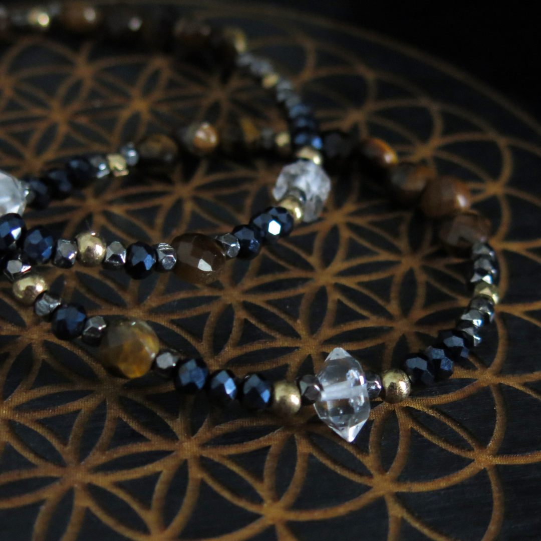 I am PROTECTED- Hematite, Tiger's Eye, Payson Diamond Necklace