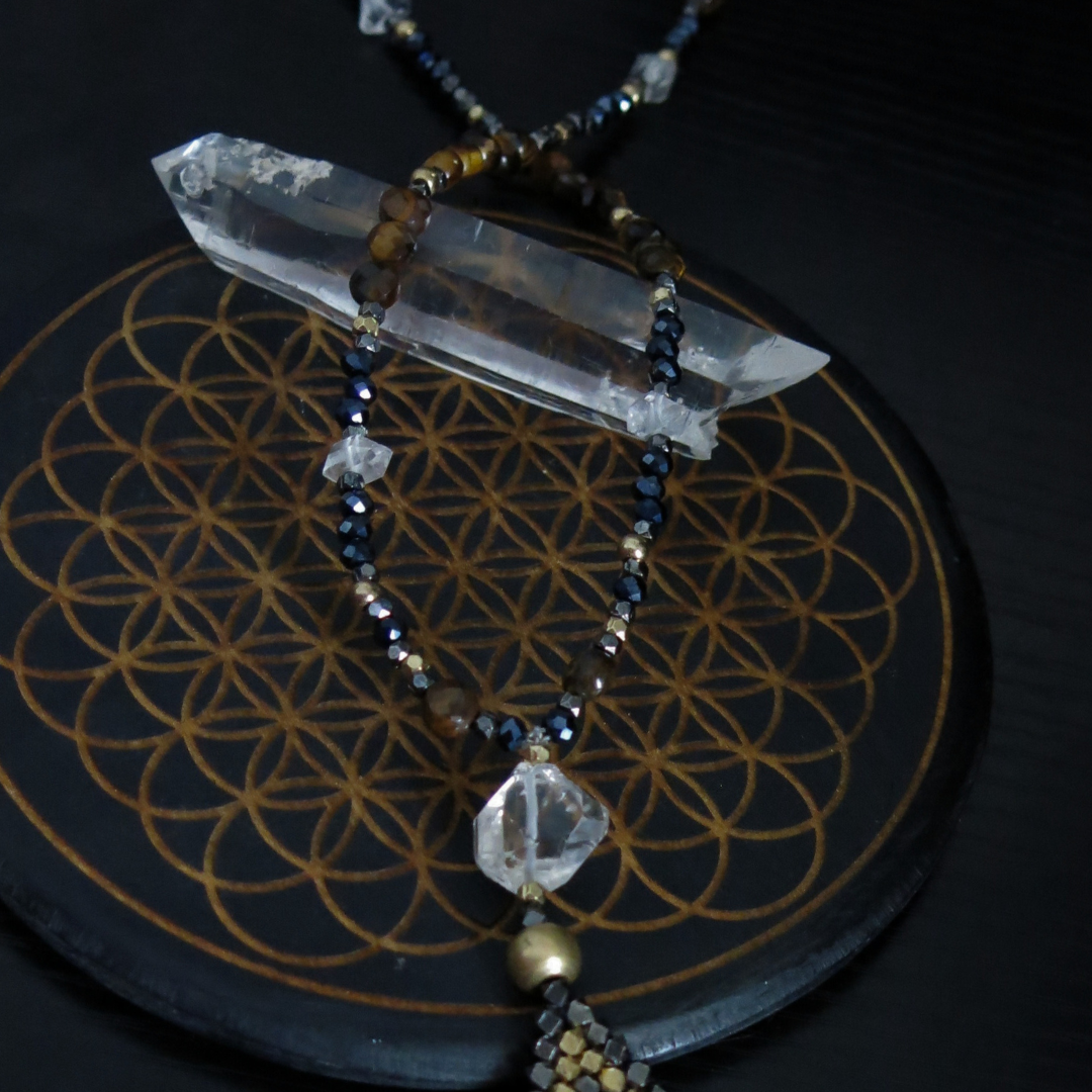 I am PROTECTED- Hematite, Tiger's Eye, Payson Diamond Necklace