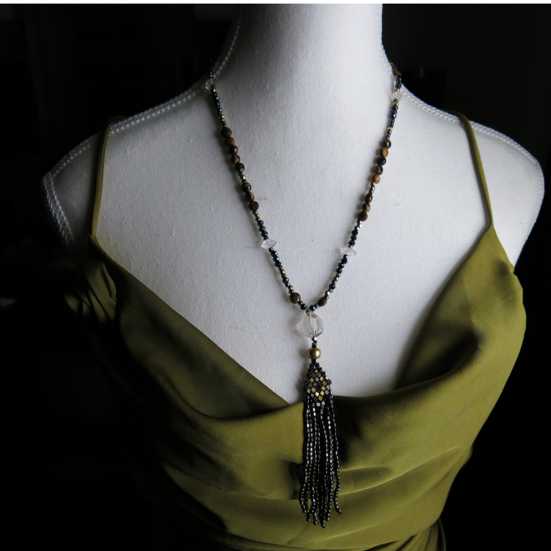 I am PROTECTED- Hematite, Tiger's Eye, Payson Diamond Necklace