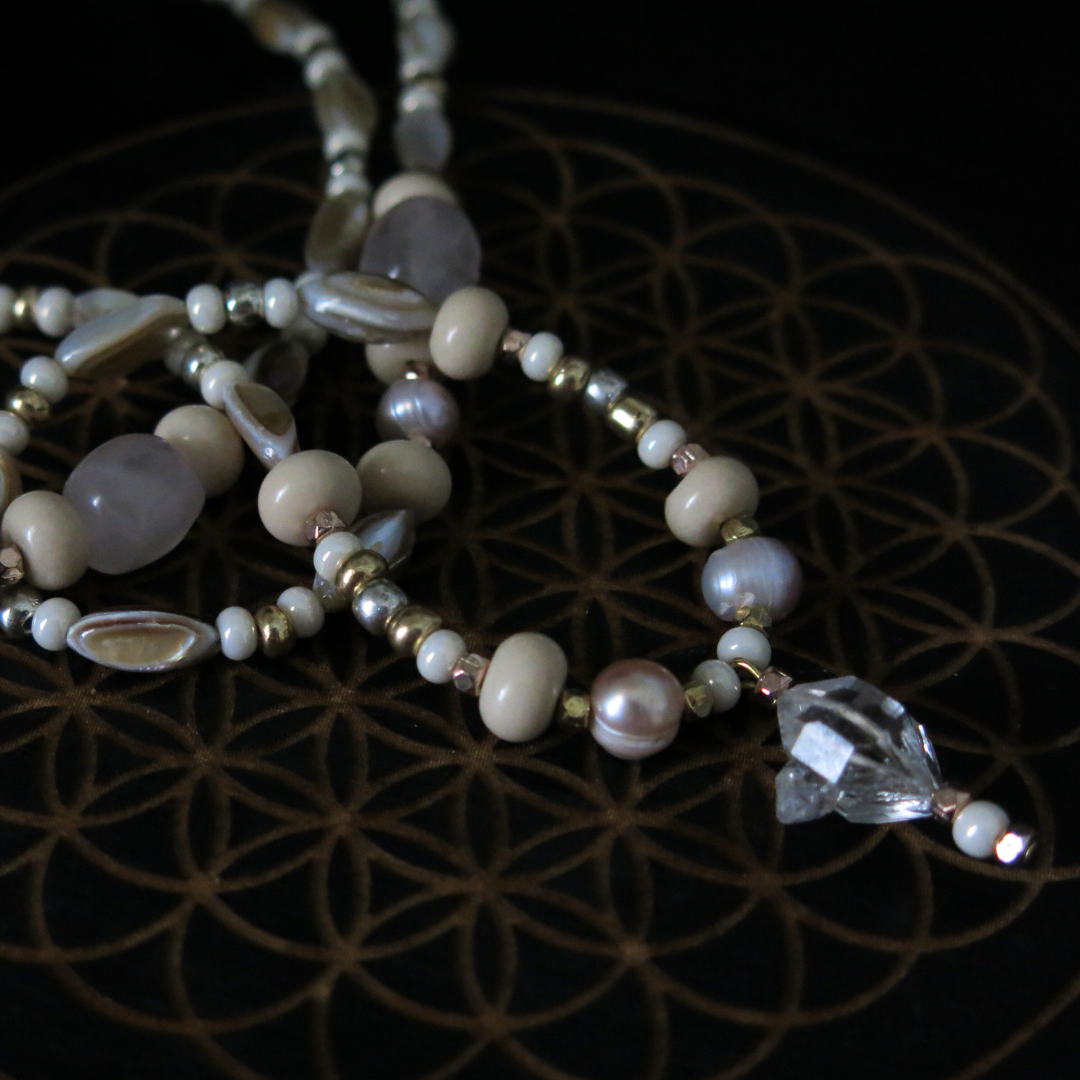 Siren's Song- Rose Quartz, Mother of Pearl, Payson Diamond Necklace