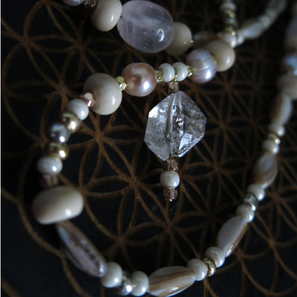 Siren's Song- Rose Quartz, Mother of Pearl, Payson Diamond Necklace