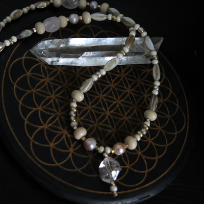 Siren's Song- Rose Quartz, Mother of Pearl, Payson Diamond Necklace