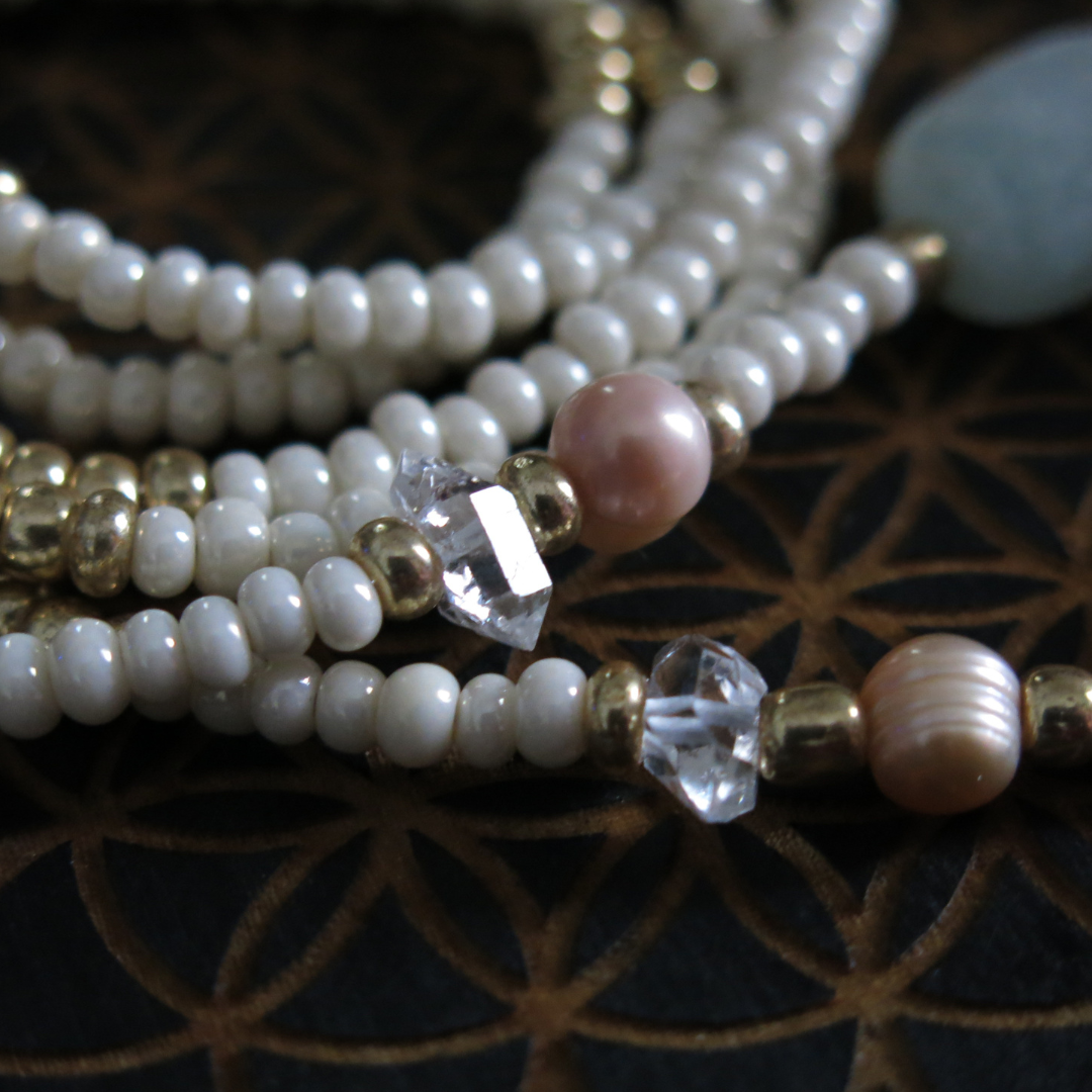 I am LOVE- Rose Quartz and Aquamarine Sevayya Wrap Necklace