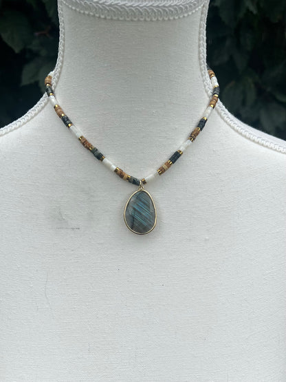RAINY DAY FLASH SALE- Elemental- Labradorite, Stone, and Shell Necklace