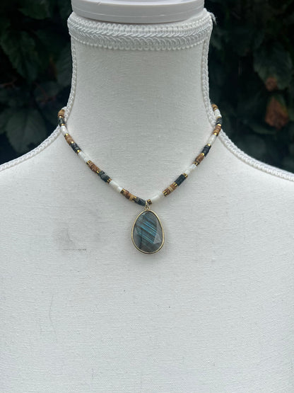 RAINY DAY FLASH SALE- Elemental- Labradorite, Stone, and Shell Necklace