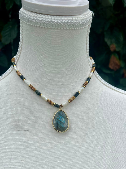 RAINY DAY FLASH SALE- Elemental- Labradorite, Stone, and Shell Necklace
