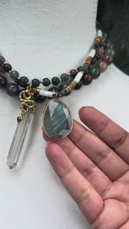RAINY DAY FLASH SALE- Elemental- Labradorite, Stone, and Shell Necklace